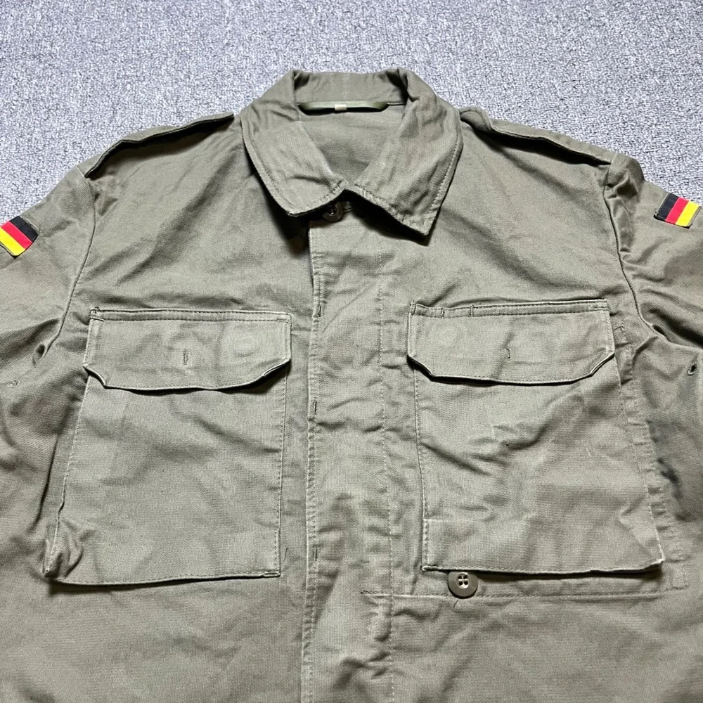 Vintage 1988 German Military Moleskin Field Shirt Size 2 Olive Drab Army Jacket